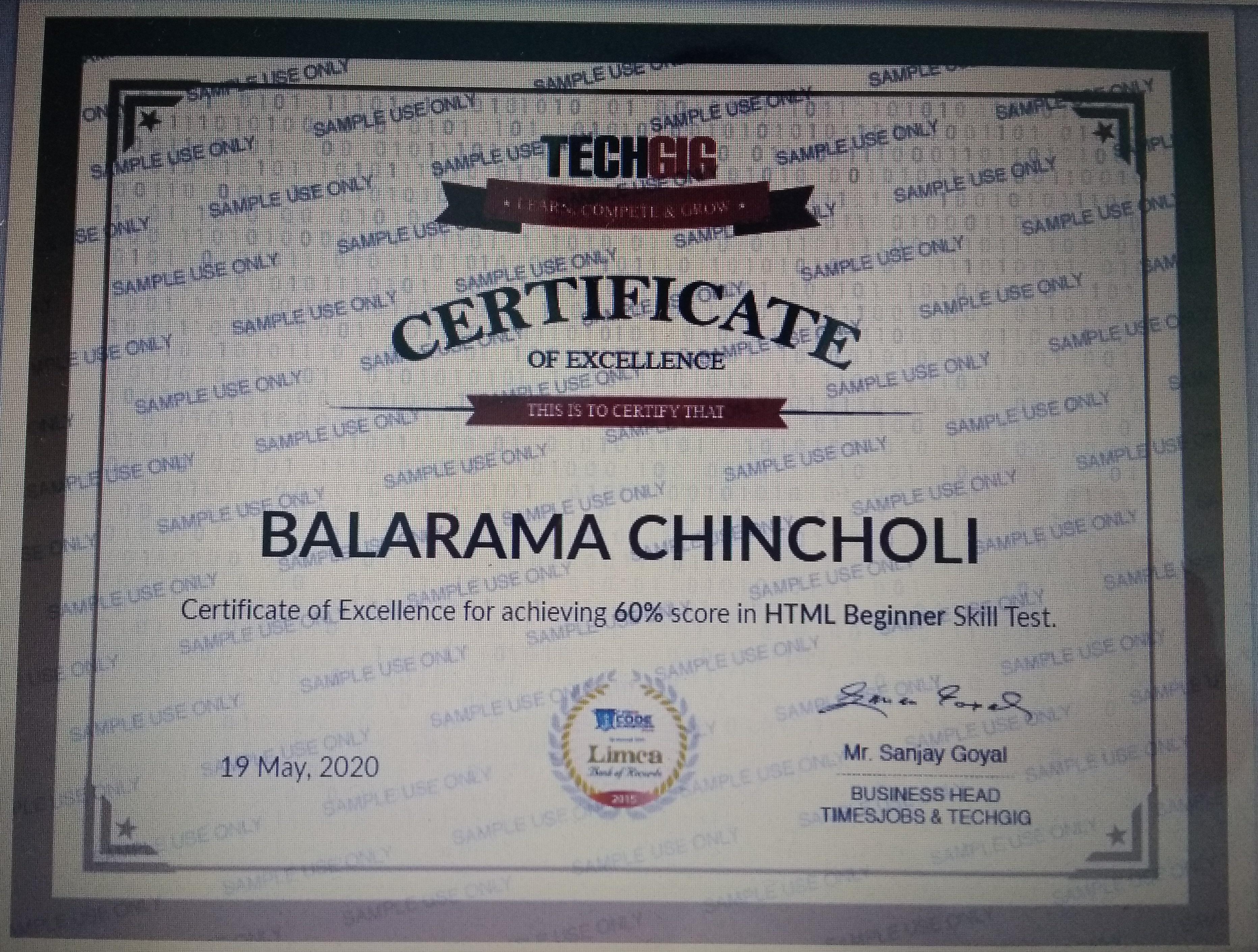 TechGig Certificates